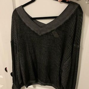 Small We The Free dark gray waffle knit long sleeve
